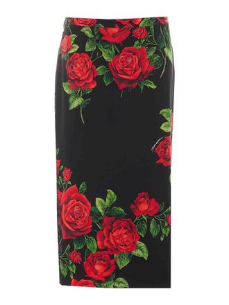 Dolce & Gabbana Roses Print Midi Skirt