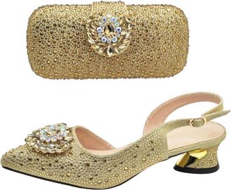 Generic Design Party Shoes with Clutch Bag Wedding with Women Heel Shoes and Bag Set Party Gold