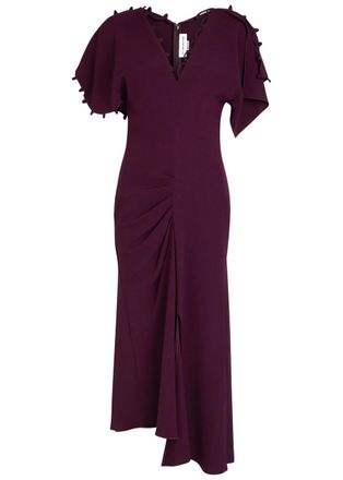 Victoria Beckham Rouleau Asymmetric Crepe Midi Dress - Bordeaux - 8 (UK8 / S)