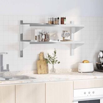 Berkfield Home Durable 2-Tier Wall Shelf 100x40x60 cm Silver Stainless Steel | Size: 100 x 40 x 60 cm