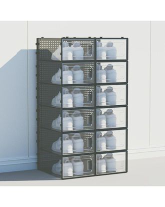 J&V Textiles 12-Pack Plastic Stackable Shoe Boxes