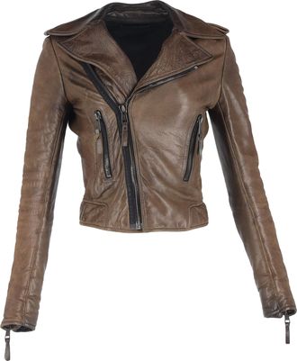 Balenciaga Pre-owned Womens Cropped Biker Jacket in Brown Leather - Mocha - Size Medium