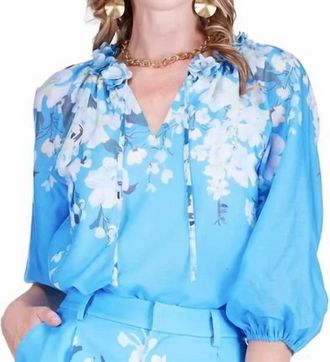 Jade Yoga V-Neck Long Sleeve Blouse In Sky Garden