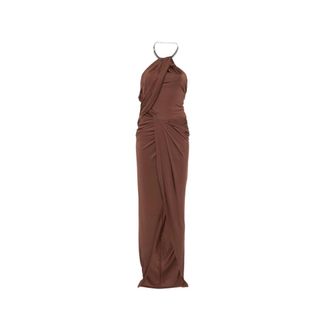 Amen Gowns, female, Brown, Size: 2XS Twisted Halterneck Maxi Dress