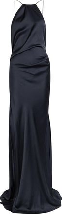 Victoria Beckham Draped Halterneck Satin-crepe Gown - Navy - 10 (UK10 / S)