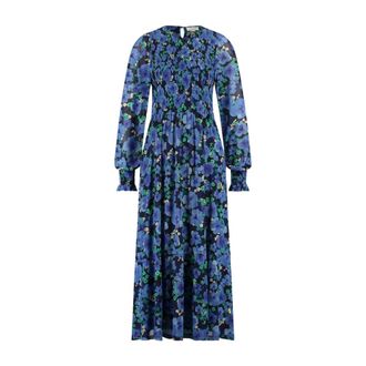 Fab By Fabienne Chapot Fabienne Chapot, Kleedjes, Dames, Blauw, S, Polyester, Mesh Midi Jurk met Gesmokte Body