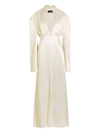 A.W.A.K.E. V-neck long-sleeve midi dress - women - Acetate/Viscose - 36 - Neutrals
