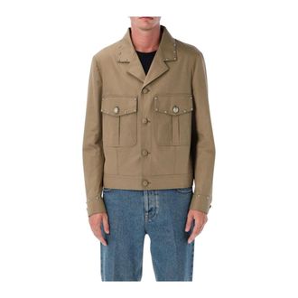 Valentino Light Jackets, male, Brown, 2XL, Buttoned Twill Jacket