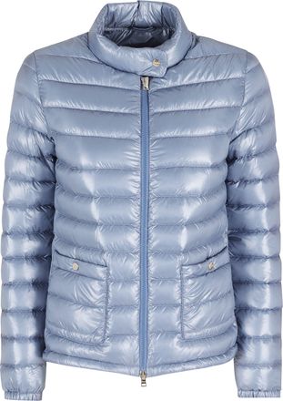 Herno Light Blue Round Neck Button-Patch Zip-Front Polyamide Down Jacket