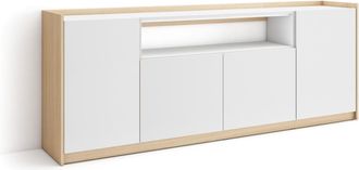 Skraut Home Skraut Home - Aparadores Para Sal&oacute;n, 207x37x80cm, 4 Puertas, Armario, Zapatero, Blanco Y Roble Soft
