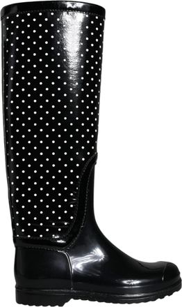 Dolce & Gabbana Womens Polka Dot Rain Bootstall Glossy - Black Rubber - Size EU 35