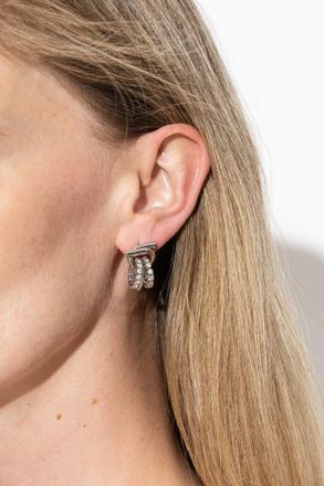 Ferragamo Earrings With Shimmering Crystals, Womens, Silver