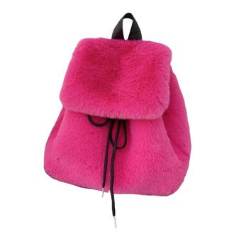 Generic Fashionable Plush Furry Small Backpack for Women Adjustable Shoulder Bag with Drawstring Closures Flap Covers