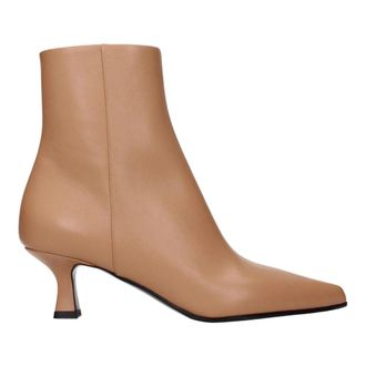 3Juin 3Juin, Schoenen, Dames, Bruin, 37 1/2 EU, Leer, Bruine Leren Enkellaarzen met Zijlogo