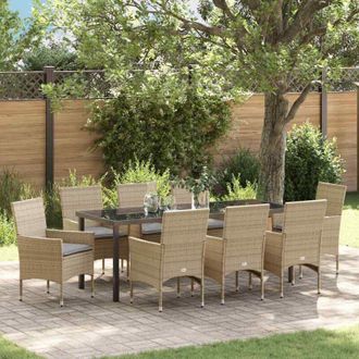 vidaXL Conjunto De Comedor De Jard&iacute;n 9 Pcs Beige Rat&aacute;n Sint&eacute;tico Vidaxl