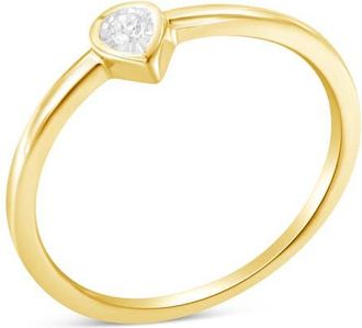 House of Brilliance 14K Yellow Gold Plated Silver 1/20 Cttw Diamond Teardrop Pear-Shaped Ring in Yellow Gold Over Silver at Nordstrom, Size 6