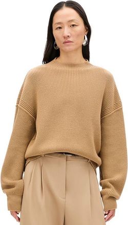 Another Tomorrow Rib Crewneck in Camel at Nordstrom, Size X-Small It