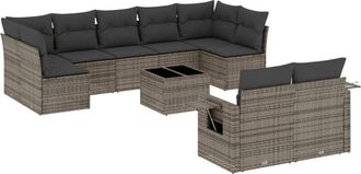 vidaXL Set De Sof&aacute;s De Jard&iacute;n 10 Pzas Con Cojines Rat&aacute;n Sint&eacute;tico Gris Vidaxl