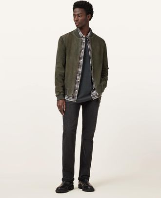 AllSaints Mens Goat Suede Buckley Suede Bomber Jacket, Size: XXL