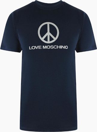Love Moschino Mens Love Moschino Peace Logo Navy Blue T-Shirt - Size: 38