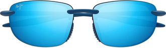 Maui Jim Hookipa 63mm PolarizedPlus2 Rectangular Sunglasses in Metal Matte Blue/Blue Hawaii at Nordstrom