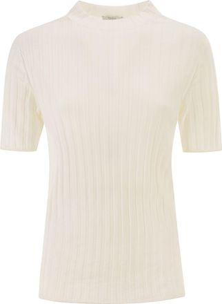 PESERICO Kurzarmpullover aus gerippter Wolle