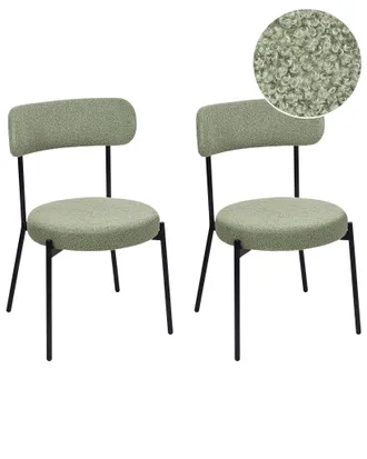 Beliani Set Di 2 Sedie Da Sala Da Pranzo Senza Braccioli In Acciaio Boucle Con Gambe Nere Verde Chiaro Allison