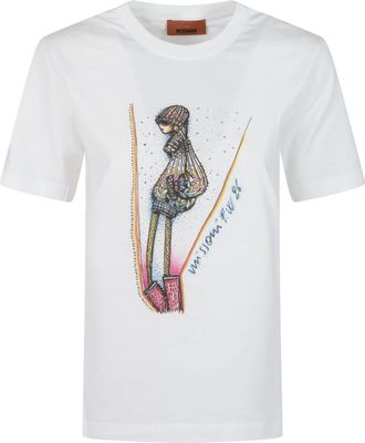 Missoni Bedrukte katoenen jersey T-shirt met ronde hals - Dames - T-shirts - Wit - L - Katoen - Tops