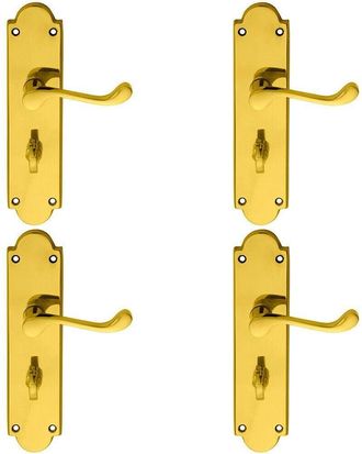 Loops 4x PAIR Victorian Scroll Handle on Bathroom Backplate 205 x 49mm Polished Brass
