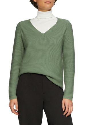 s.Oliver Strickpullover S.OLIVER, Damen, Gr. 36, gr&uuml;n (olive gr&uuml;n), Strick, Obermaterial: 60% Baumwolle, 40% Polyacryl, unifarben, gerade h&uuml;ftbedeckend, V-Auss