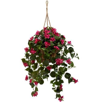 Nearly Natural Bougainvillea Artificial Hanging Basket in Green/pink at Nordstrom