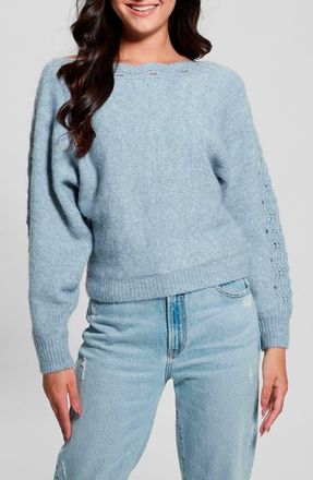Guess Malorie Pointelle Detail Dolman Sleeve Sweater in Blue Ribbon at Nordstrom, Size Medium