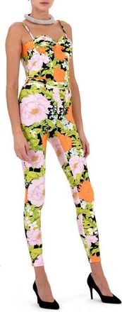 Richard Quinn Floral Print Corset Bodice Jumpsuit in Orange Pastel at Nordstrom, Size 6 Us
