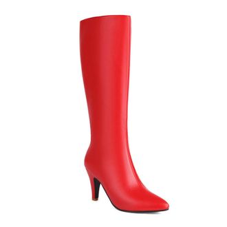Generic Red,7.5 UK,Knee High Boots for Womens Pointed Toe Kitten Heel Long Boot Side Zipper Fall Winter Fashion Dress Shoes