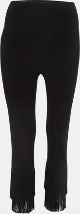 Norma Kamali Black Stretch Knit Fringed Hem Crop Leggings