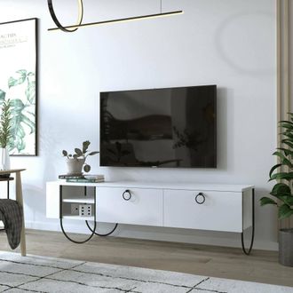 Dmora Mueble Para Tv Adige, 2 Cajones, Un Estante, 2 Puertas, 150x36x44h Cm Blanco