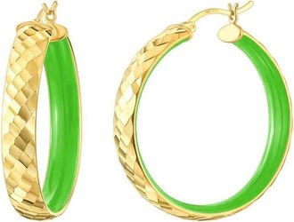 Gold & Honey Womens Enamel Hammered Hoop Earrings In Neon Green