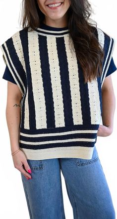 FRNCH Moss Street Stripe Side Tie Top In Blue
