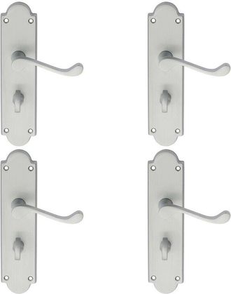 Loops 4x PAIR Victorian Scroll Handle on Bathroom Backplate 205 x 49mm Satin Chrome