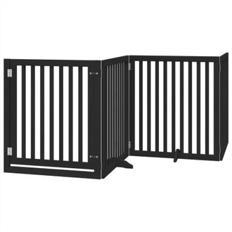 vidaXL Puerta Para Perros Plegable 4 Paneles Madera &Aacute;lamo Negra 320 Cm Vidaxl