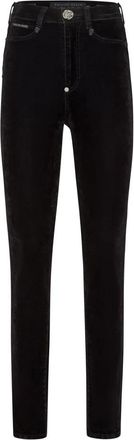 Philipp Plein Crystal Skull Denim Super High Waist Jegging - Dames - Skinny Jeans - Zwart - W29 - Denim - Jeans