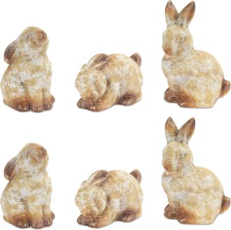 Melrose International Weathered Terra Cotta Rabbit Garden Statue (Set of 6) - Grey, Brown