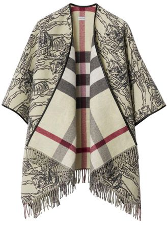 Burberry Poncho Equestrian Knight con frange - Toni neutri