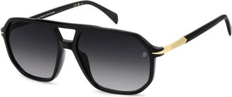 Eyewear by David Beckham Vintage Vierkante Zonnebril Zwart Glanzend - Heren - Zonnebrillen - Zwart - 59 MM - Accessoires