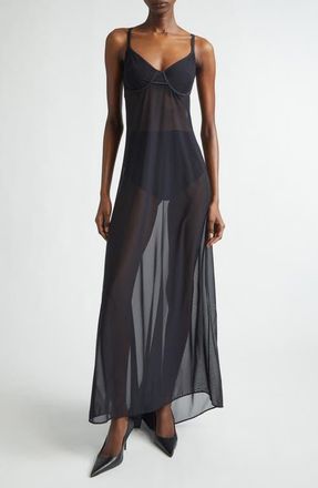 Balenciaga Naked Sheer Stretch Technical Tulle Dress in 1000 Black at Nordstrom, Size 10 Us