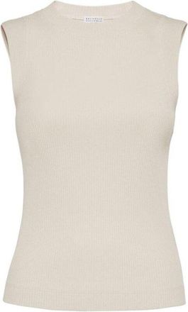 Brunello Cucinelli Light Beige Sleeveless Shirt, Size X-Small