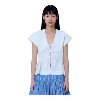 Ganni Compact Poplin Kraag Blouse - Dames - Blouses & Shirts - Wit - Maat: M Katoen