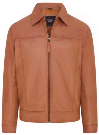 Infinity Leather Mens Tan Retro Classic Harrington Biker Jacket - Drammen Lamb Leather - Size X-Large