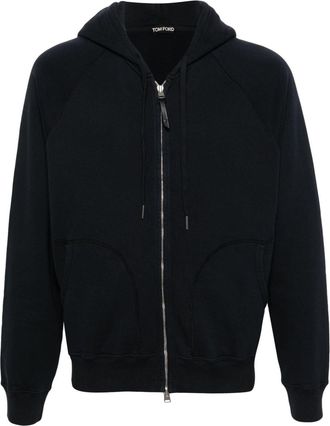 Tom Ford cotton zip-up hoodie - men - Calf Leather/Cotton - 50 - Black