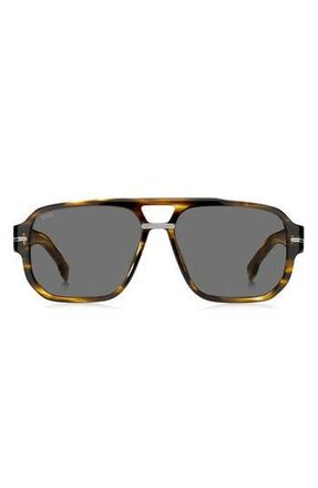 BOSS 57mm Rectangular Sunglasses in Striped Brown at Nordstrom Rack